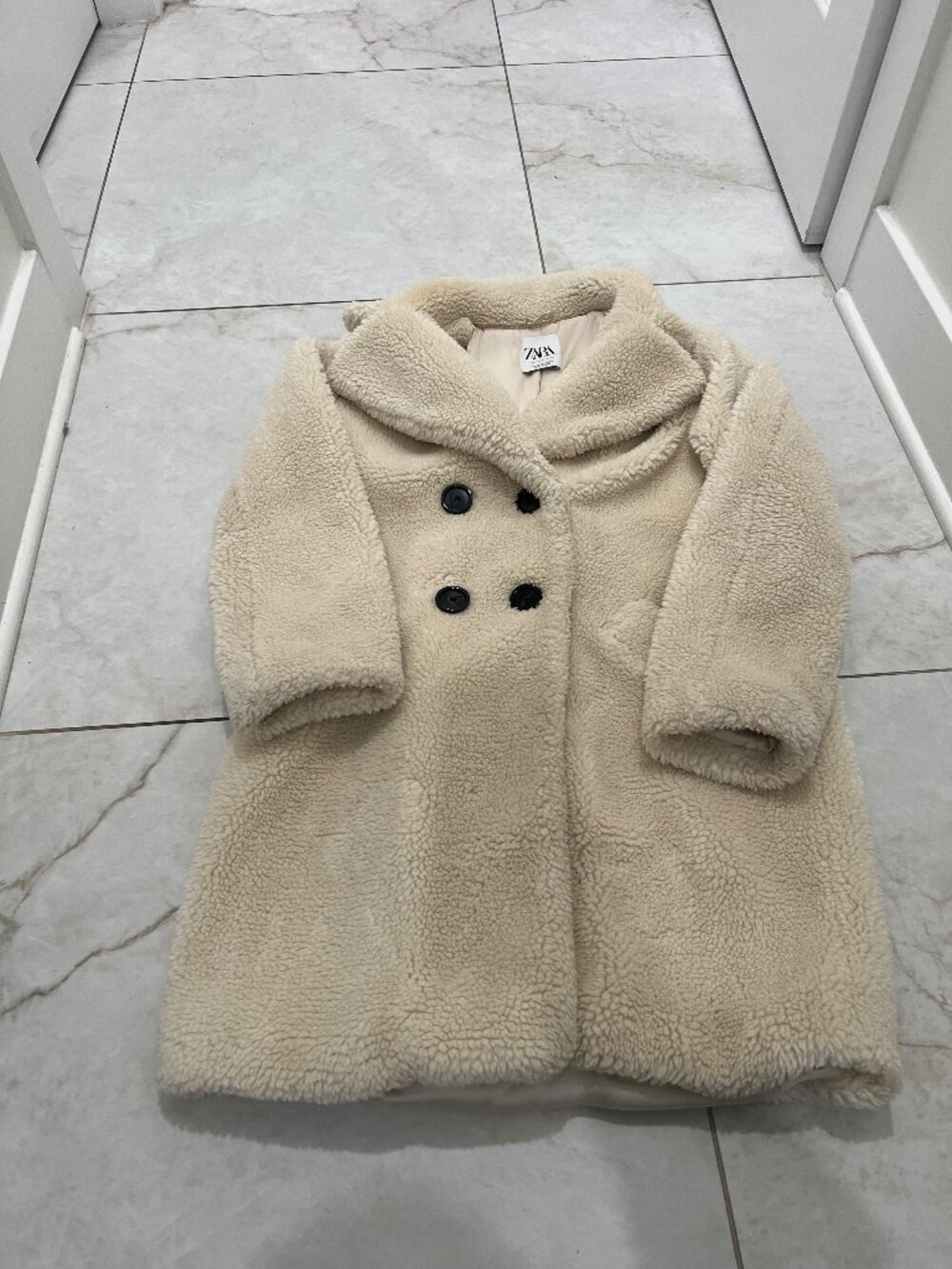 Zara Cream Double Breasted Teddy Coat Size S